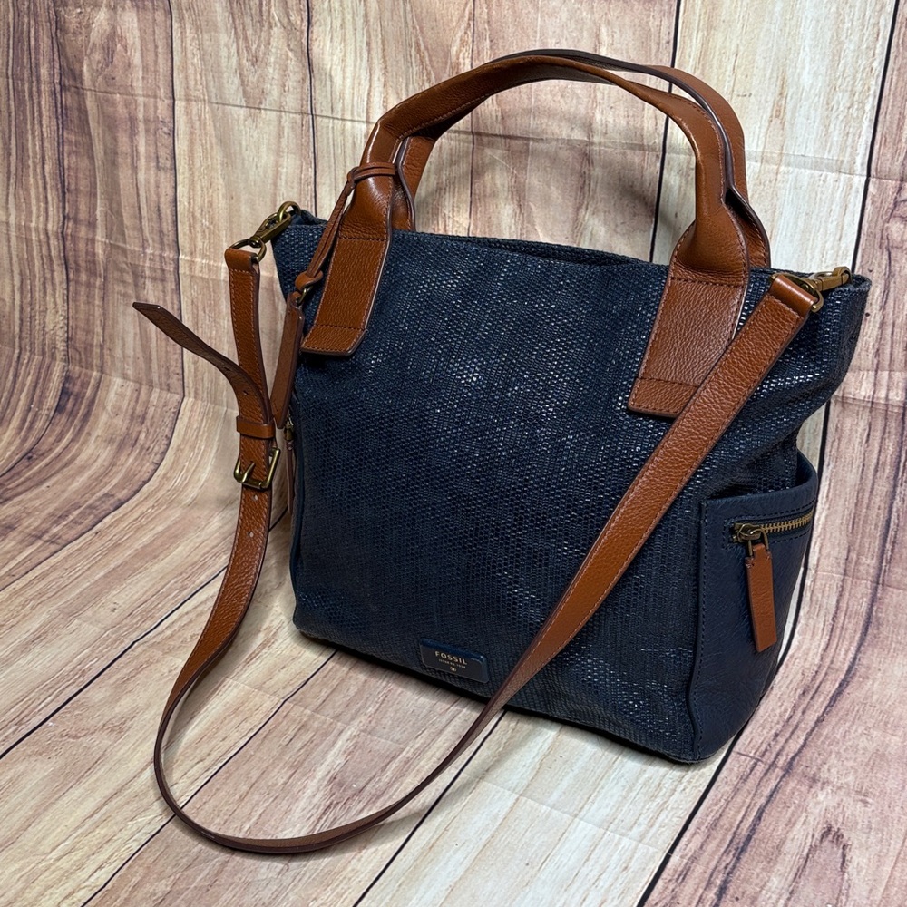 FOSSIL Emerson Blue Satchel Bag Shoulder Crossbody - Picture 16 of 16